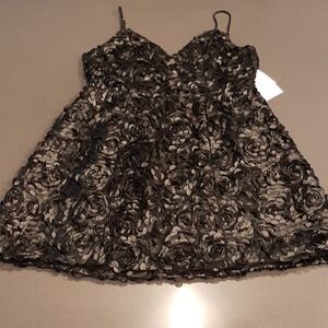 Alpha Omega Black Floral Mini Dress with Adjustable Straps NWT
